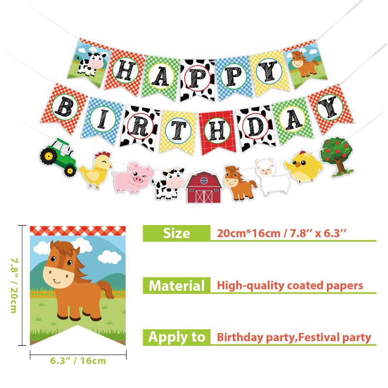 WERNNSAI Farm Animals Birthday Banner - Happy Birthday Banner with Tractor Barnyard Bunting Garland for Kids Boys Girls Farm Theme Party Decorations Supplies - Image 4